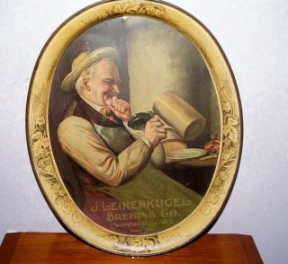 Rare Antique Beer Tray Advertising J.  Leinenkugel Brewing Co Oval
