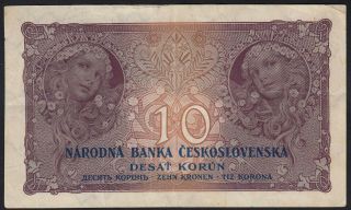 1927 10 Korun Czechoslovakia Rare Vintage Paper Money Banknote Currency P 10a Vf
