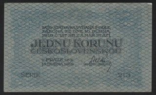 1919 1 Koruna Czechoslovakia Rare Vintage Paper Money Banknote Currency P 6a Xf