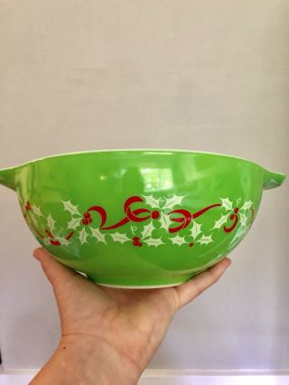Rare Pyrex Htf Merry Christmas / Happy Year Mixing Bowl 443 Green Cinderella