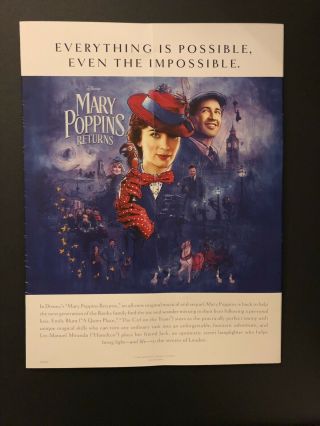 Mary Poppins Returns Paper Poster With Pictures On All Sides 9 X 11.  5 Rare