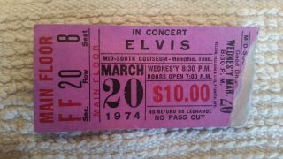 Rare Elvis Presley Concert Ticket Memphis March 20,  1974