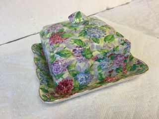 Rare James Kent England Hydrangea Chintz Pattern Cheese Butter Dish With Cover