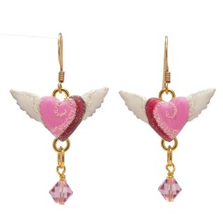 Lunch At The Ritz Pink Love Wings French Hook Earrings Rare From Esme’s Vault