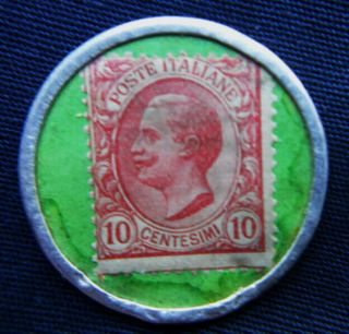 1920s Italy Rare Encased Money Coin/stamp 10 Cts Advertising Singer