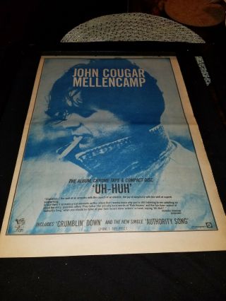 John Cougar Mellencamp Authority Song Rare U.  K.  Promo Poster Ad Framed