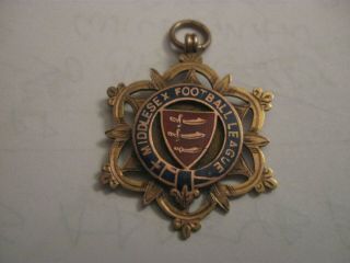 Rare Old 1911 Middlesex Football League Enamel Hallmarked 9ct Gold Medal