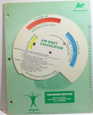 AIR DUCT WHEEL CALCULATOR EASY TO READ 1975 GRAPHIC CALCULATOR CO.  RARE 3