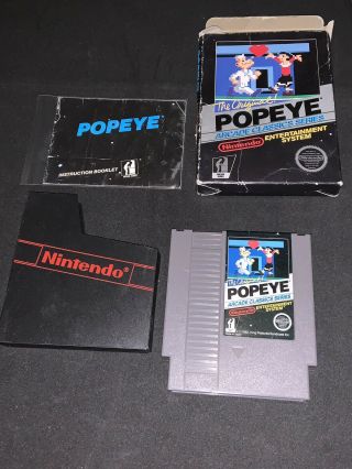 Popeye Complete Cib Nintendo 1985 Rare Unpunched Hangtab Nes Black Box