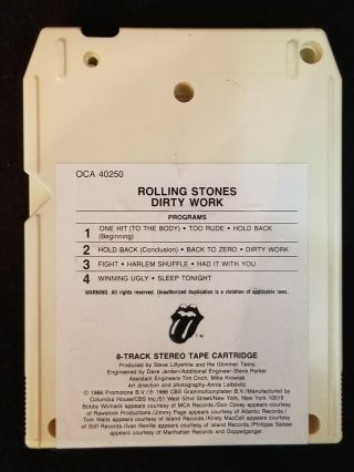 Rare 1986 Rolling Stones Dirty Work OCA 40250 8 Track Cartridge Tape Club Only 2