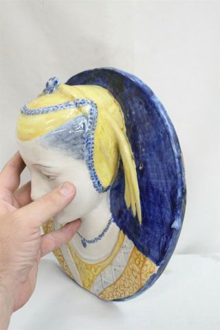 RARE Cantagalli Fair Maiden Jeweled Necklace Head Majolica Italy Pottery Plaque 2