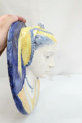 RARE Cantagalli Fair Maiden Jeweled Necklace Head Majolica Italy Pottery Plaque 7