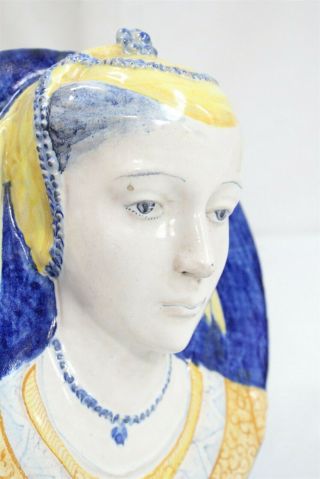 RARE Cantagalli Fair Maiden Jeweled Necklace Head Majolica Italy Pottery Plaque 8