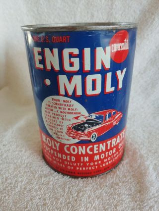 Rare Engin Moly Motor Oil Can Metal 1 Quart Concentrate Lubrication York