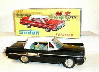 China Tin Toy.  Mib.  Mf 186 Sedan,  Rare Color.  Driver & Passenger.  (f) 9.  25 "