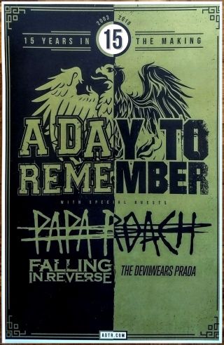 A Day To Remember | Papa Roach | Falling In Reverse 2018 Ltd Ed Rare Tour Poster