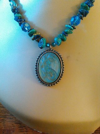Kirks Folly Lorelei Mermaid Dolphin Necklace Blue/aqua Beads Silvertone Rare