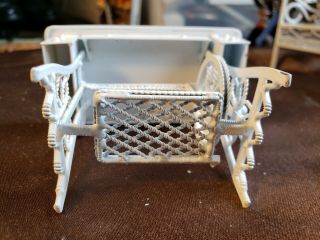 Rare Vintage White Wire Wicker Sewing Machine Table 1:12 Dollhouse Miniature 4