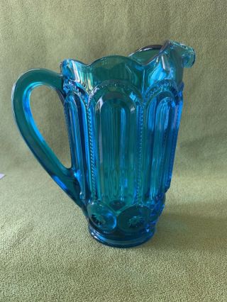 Moon And Star Le Smith Blue Glass Pitcher Retro Vintage Antique Rare