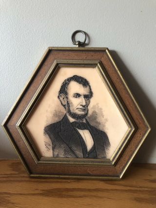 Rare Vintage Mid Century President Abraham Lincoln Etched Wall Hanging E.  A.  Riba