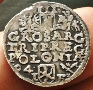 Poland 3 Groschen Trojak 1594 If Olkusz Silver Sigismund 3 Rare Type