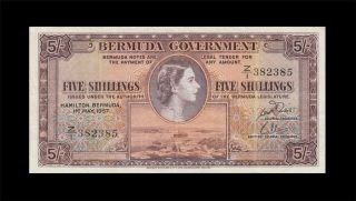 1957 British Colony Bermuda 5 Shillings Qeii 5/ - Rare " Z/1 " ( (ef))