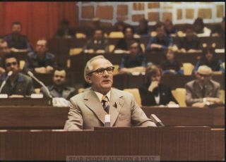 Erich Honecker At Party Conference Rare East German Ddr Print