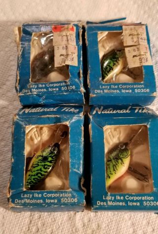 Vintage Natural Tike - Made By Lazy Ike - - Four Fishing Lures Nos - Rare Size