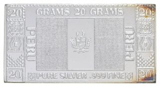 Rare Silver 19.  9 Grams Peru Bar.  999 Fine Silver 608