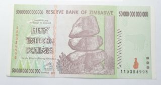 Rare 2008 50 Trillion Dollar - Zimbabwe - Uncirculated Note - 100 Series 696