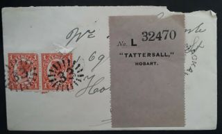 Rare 1904 Queensland Australia Tattersall Label Cover Mackay To Hobart,  Tpo Cd