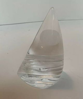 Daum France Clear Crystal Sailboat Figurine Rare Etched Piece