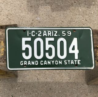 1959 Arizona License Plate 1 - C - 2 50504 Commercial Extremely Rare White On Green