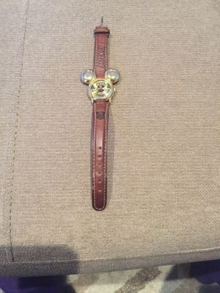 Rare Vintage Mickey Mouse Watch W/ Ears Disney Leather Band Need Battery