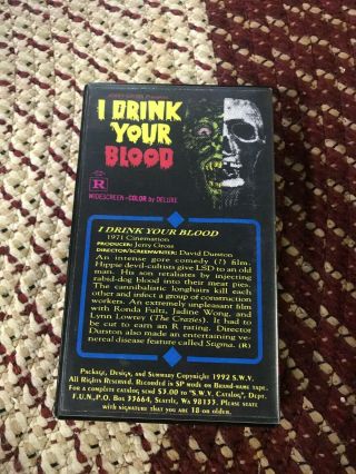 I DRINK YOUR BLOOD SWV HORROR SOV SLASHER RARE OOP VHS BIG BOX SLIP 3