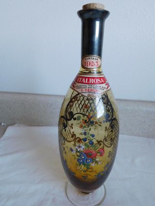 Empty Silver Paint Italrosa C Serchi Rose Wine Bottle Vintage 1953 Rare Tax Stmp