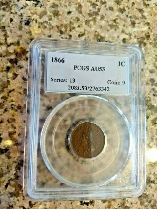 Rare 1866 U.  S.  Indian Head Penny Pcgs Certified Au 53 Brown Details N/r