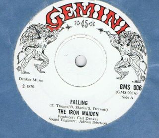 Very Rare - The Iron Maiden - Falling/ned Kelly - Uk Gemini 45