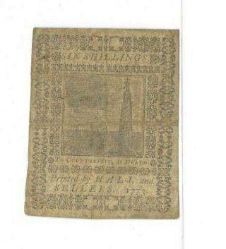 (6 Shillings) 1773 " Colonial " (note) 1773 Rare 6 Shillings " Colonial "