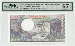 1980 " Chad " 1000 Francs French Equatorial Africa Rare ( (pmg 67 Epq))