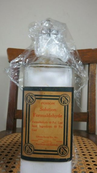 VERY RARE ANTIQUE SOLUTION FORMALDEHYDE BOTTLE W/ NEAR FULL CONTENTS GIBSON - SNOW 2