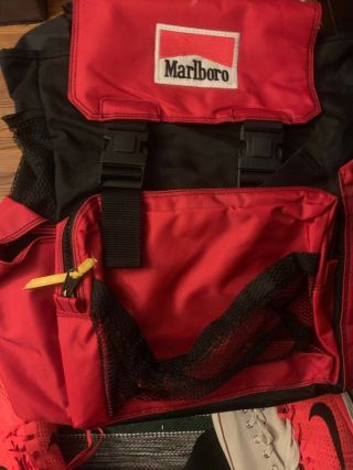 Vtg Rare Marlboro Outdoor Hiking Backpack Camping Red And Black W/ Water Bottle