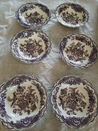 Set 6 Crown Ducal Bristol Mulberry Transferware 5 1/4 " Small Bowls Antique Rare