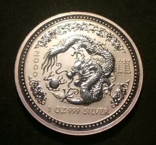 Rare Silver 1 Oz Proof 2000 Australia Lunar Dragon Coin