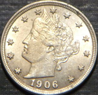Rare 1906 Liberty Nickel Au,  Full Strong Liberty Strong Date Fields Lqqk