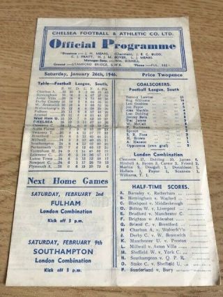 Chelsea V West Ham United Rare Football Programme January 1946