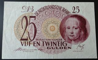 Netherlands 25 Gulden 1945 P77 Vf/vf,  Rare Quality