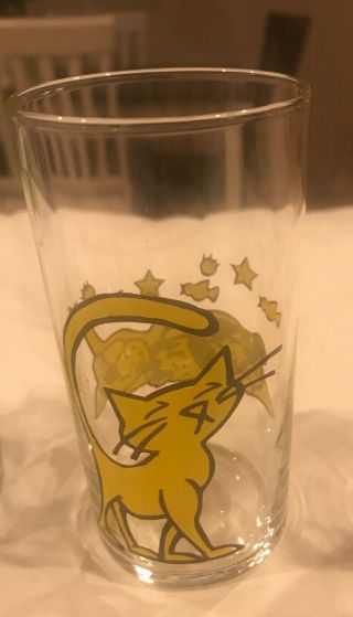 Rare 4 Libbey Vintage MCM Cat Feline Antics Juice Cocktail Glasses 8 Oz.  Glass 4