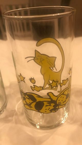 Rare 4 Libbey Vintage MCM Cat Feline Antics Juice Cocktail Glasses 8 Oz.  Glass 8