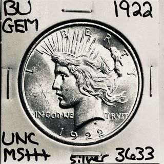 1922 P Bu Gem Peace Silver Dollar Unc Ms,  U.  S.  Rare Coin 3633